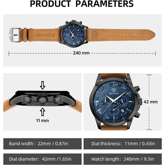 Men Brown Analog Quartz Waterproof Wrist Watch Casual Sport Designer Dress Watch - Picture 6 of 9